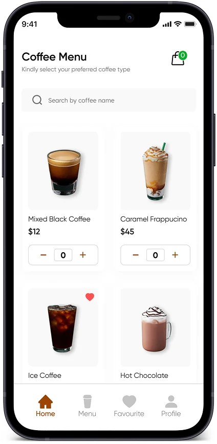 Coffee app phone mockup